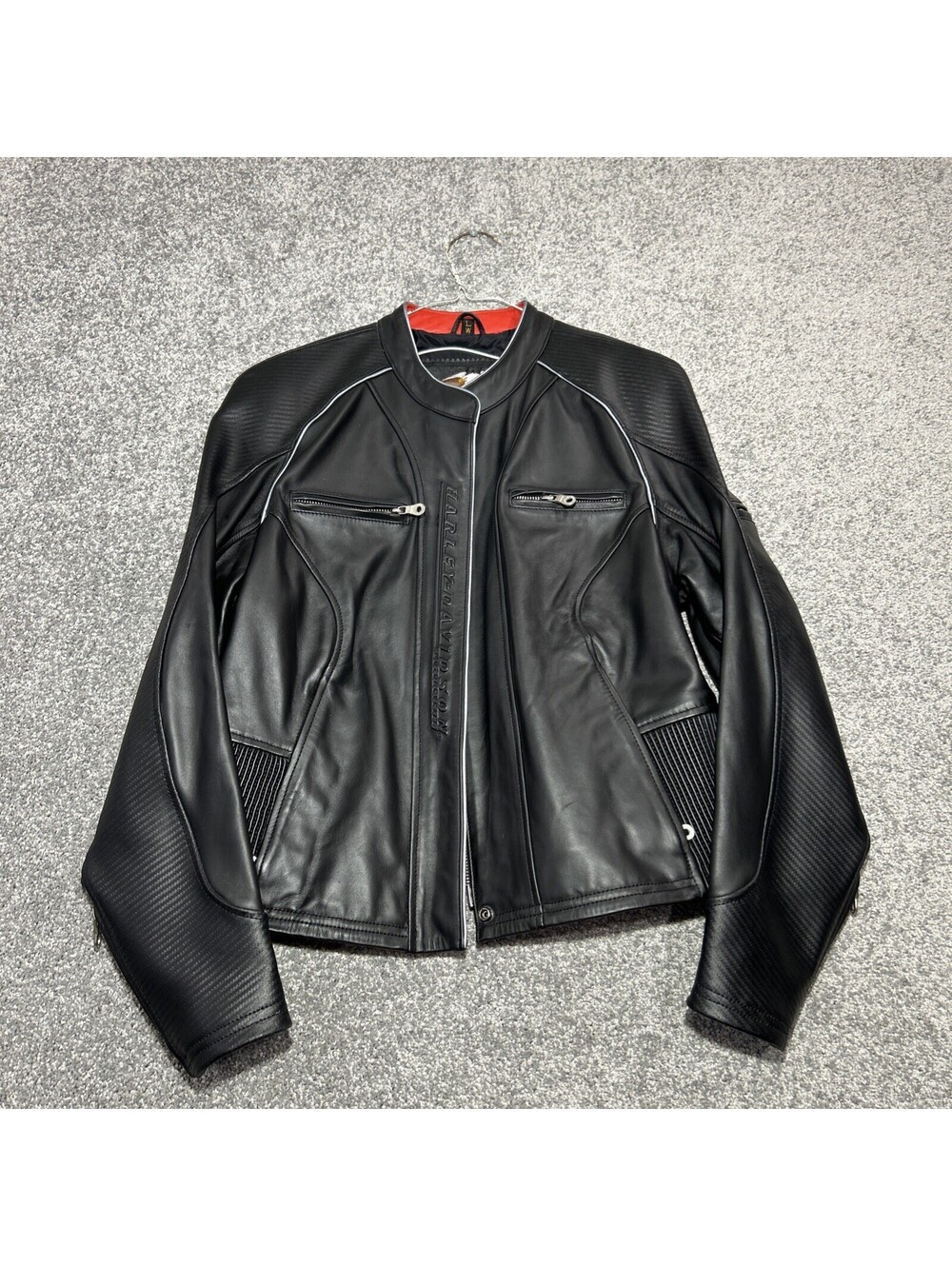 Harley-Davidson Women’s Leather Motorcycle Jacket LW Biker Ribbed Carbon